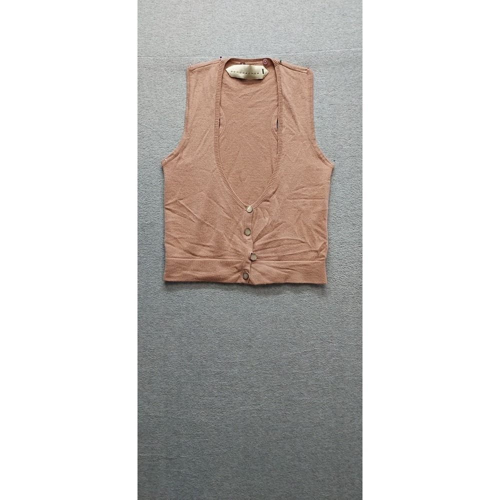 Schumacher Women Sweater Vest S Pink‎ Deep V Neck 100% Cashmere Button Front